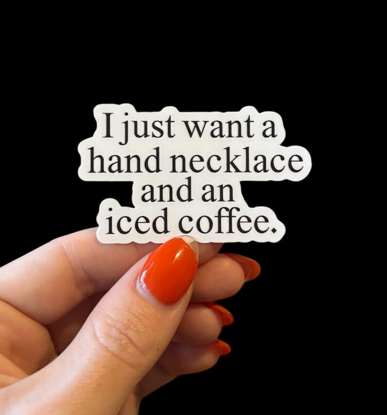 iced coffee and a hand necklace sticker