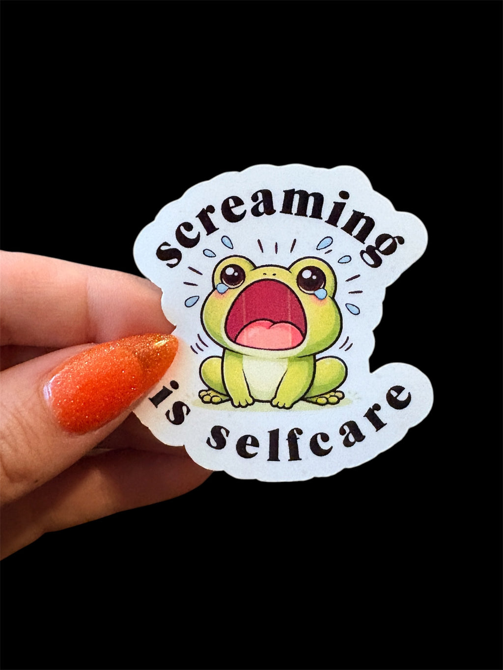 screaming is self care frog sticker