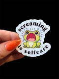 screaming is self care frog sticker